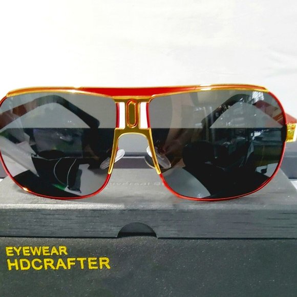 Unisex Classic Polarized Sunglasses Square 64mm Red/Gold Metal Frame 100%UV main image 8
